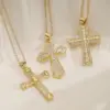 Wholesale Jewelry Commute Cross Copper Zircon Inlay Cable Chain Pendant Necklace