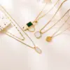 Wholesale Double Layer Stacked Rectangular White Shell Titanium Steel Necklace For Women 18k Gold Clavicle Chain