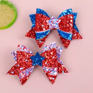 Wholesale 75th National Day Bow Hair Clip Onion Pink Swallowtail Star Hair Clip Festival Party Hair Accessory Shiny Sequins