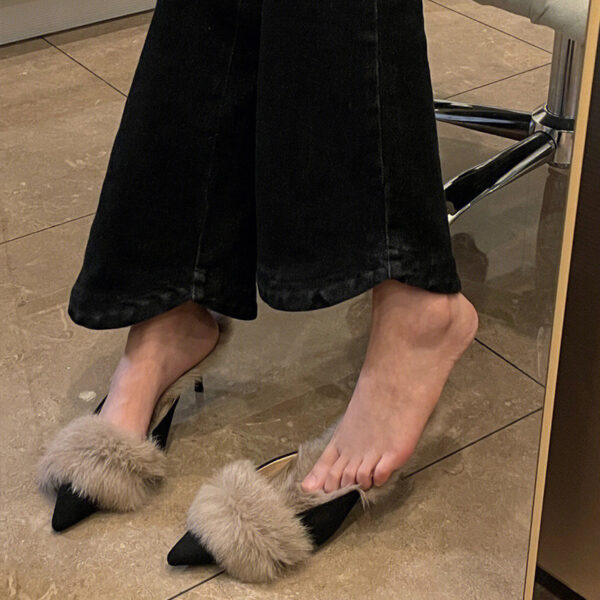 oly-0398ee1460f1b1fc8915dceca4943c42 Wholesale Autumn and Winter Pointed Toe Furry Warm Stiletto High Heel Half Slippers Women’s