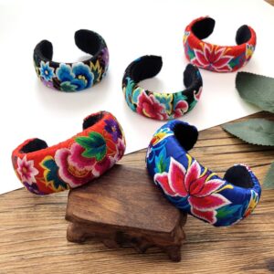 Wholesale Original handmade retro artistic ethnic style embroidered bracelet female wide version elegant Miao silver cotton and linen all-match bracelet accessories