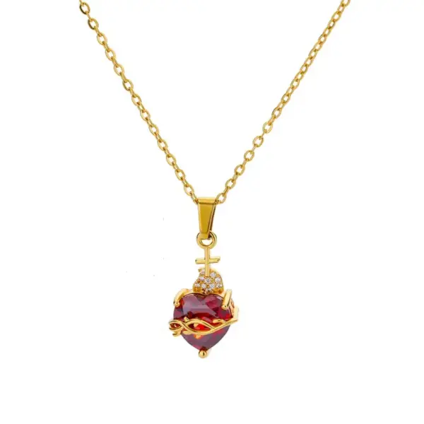 Wholesale 304 Stainless Steel Heart Shape PVD Coated 18K Real Gold Plated Retro Classic Style Waterproof Non Tarnish Plating Cable Chain Lobster Trigger Clasp Closure Pendant Necklace