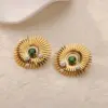 Wholesale Elegant Pearl Imitation Earrings For Women Gold Stainless Steel Sun Pattern Geometric Zirconia Embedded Jewelry Accessories