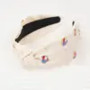 Wholesale Pearl Headband With Flag Knot Beaded Hair Accessory Simple Wide Edge Fabric Art Independence Day Theme