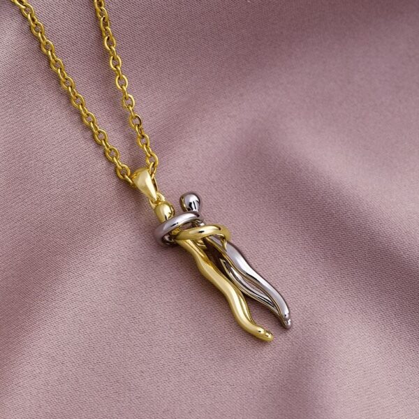 oly-03ed272ce36a4716bdefdc29d2203379 Wholesale titanium steel two-color hug necklace creative little man hands embrace lovers clavicle chain Valentine's Day gift
