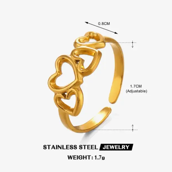 Wholesale PVD Coated Gold Plated Heart Shape 304 Stainless Steel Elegant Simple Style Waterproof Non Tarnish Open Rings