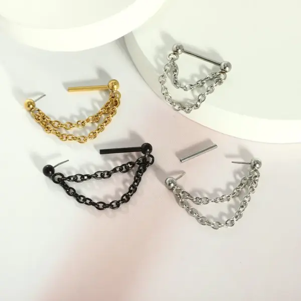 Wholesale Fashionable Black Stainless Steel Nose Ring Piercing 16G Barbell Dangle Pendant Unisex Stylish Punk Style Nose Stud Jewelry
