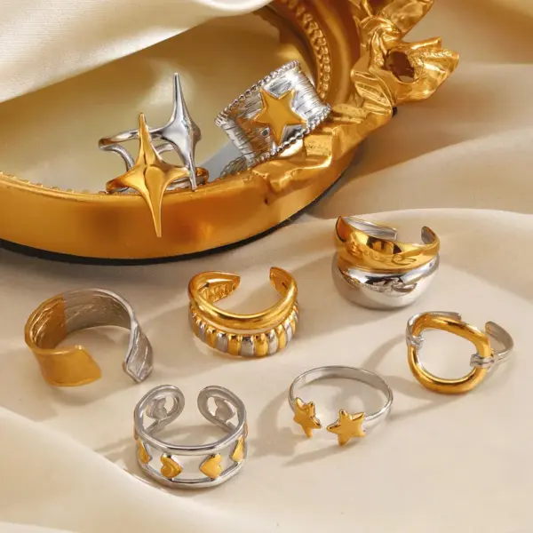 Wholesale Ion Plating (IP) 18K Gold Plated Pentagram Star Heart Shape 304 Stainless Steel IG Style Glam Vintage Style Waterproof Non Tarnish Open Rings