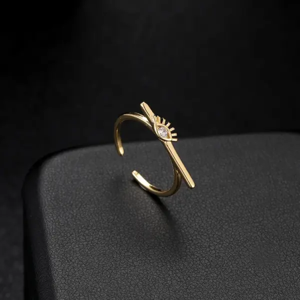 Wholesale Geometric Open Rings For Women In Copper With 14K Real Gold Electroplated Finish Featuring Artificial Gemstones