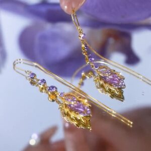 Golden purple diamond long style [281] / 14k