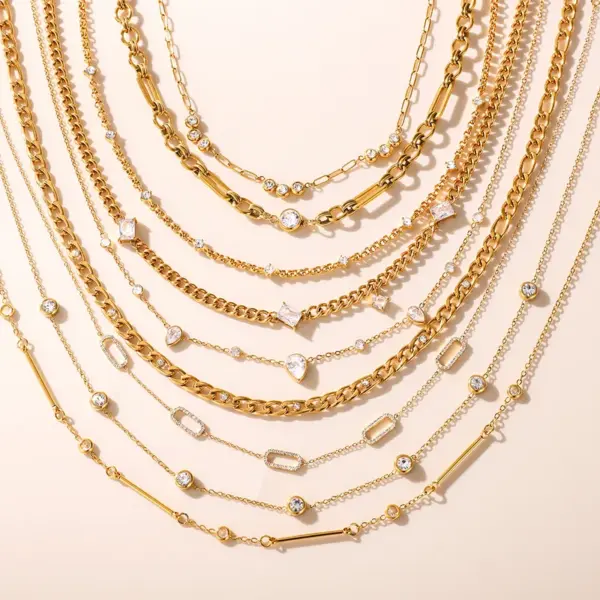 Wholesale Women's Classic Style 18K Gold Plated 304 Stainless Steel Oval Pendant Necklace With White Diamond And Zircon Geometric Pattern (Jewelry) Waterproof And Fade Resistant