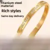 Wholesale Waterproof Non Tarnish Titanium Steel Shell Bangle For Women In Steel Color With Real Gold Plated And Rhinestones Inlay