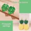 Wholesale 6 Pairs of Summer-Themed Coconut Tree and Pineapple Palm Leaf Ear Hooks, Carnival Festival Gifts