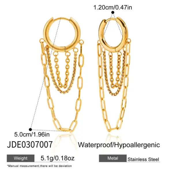 Wholesale Gold Stainless Steel Tassel Earrings Women's Jewelry Daily Wear Holiday Date Simple Classic Style Vacuum Plated 18K Gold