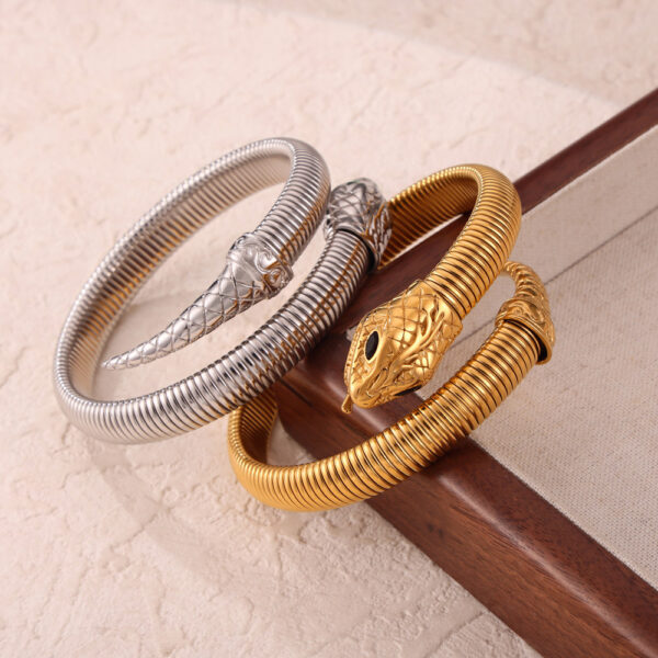 oly-0442ca0f06503606703e48fb3014b099 Wholesale Fashion Commuter Elastic Goose Throat Chain Design Sense Opening Bracelet Diamond-encrusted Spirit Snake Shape Titanium Steel Gold-plated Jewelry suit