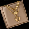 oly-0449f69b059504ec08f3b03de1230cc0 Wholesale retro fashion high-end simple multi-layer titanium steel metal chain texture hollow heart pendant necklace