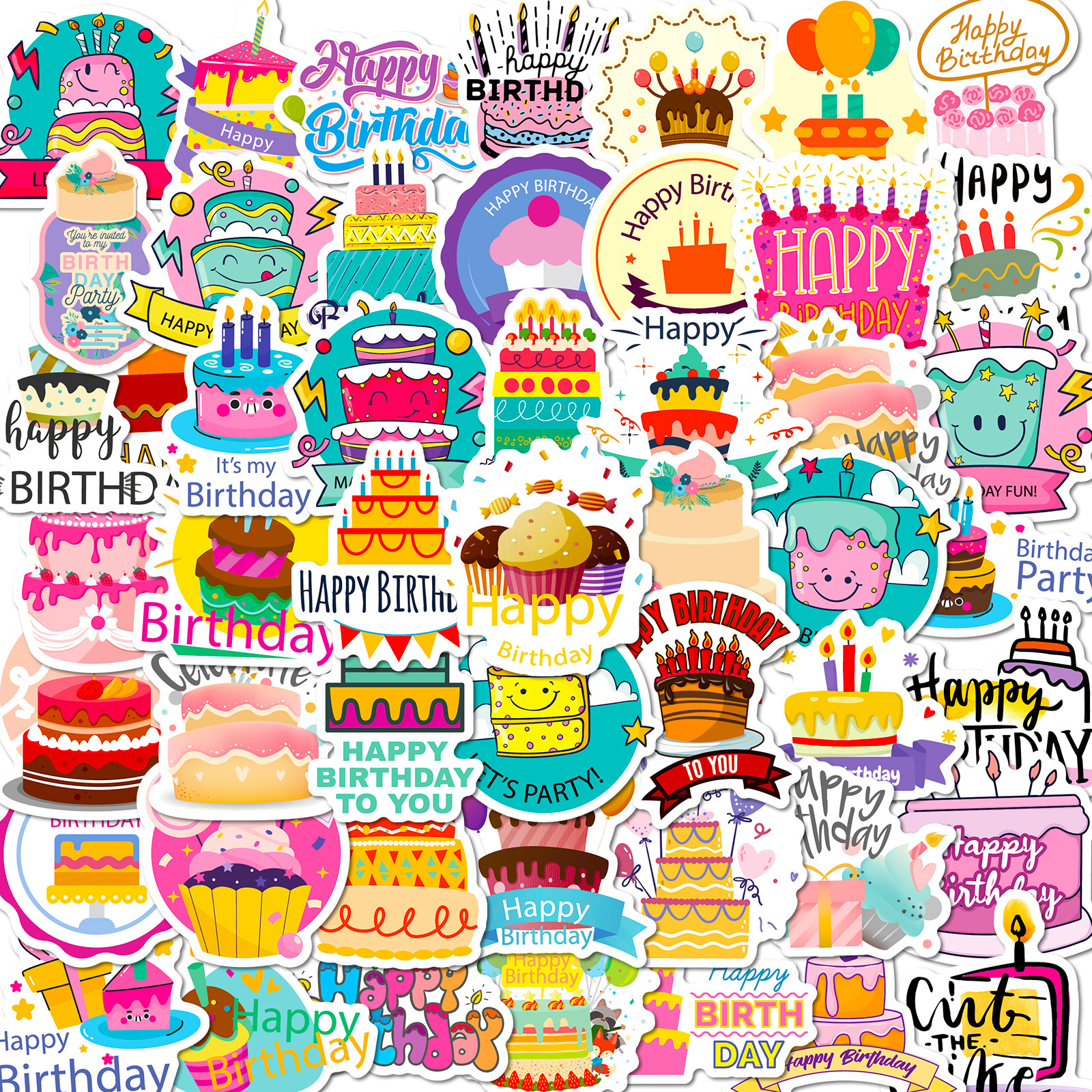 Wholesale 50 birthday cake stickers birthday wishes graffiti stickers DIY Amazon happy birthday stickers