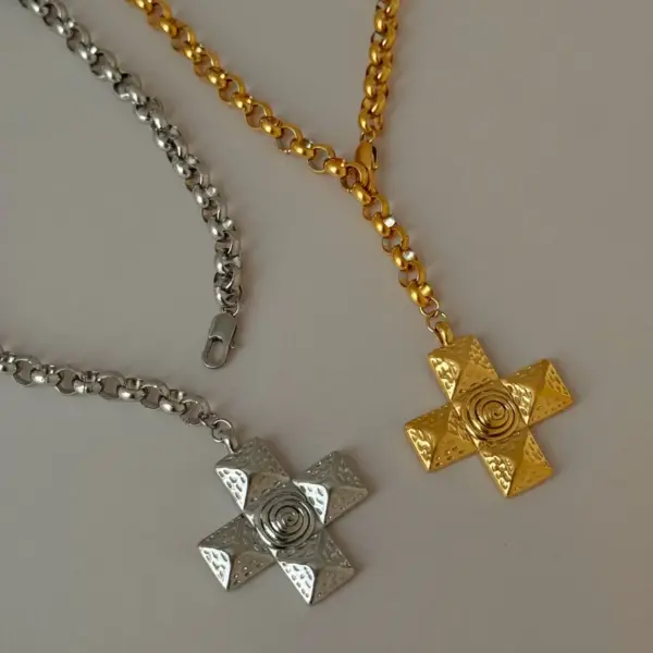 Wholesale Titanium Steel 18k Gold Plated Retro Cross Plating Pendant Necklace