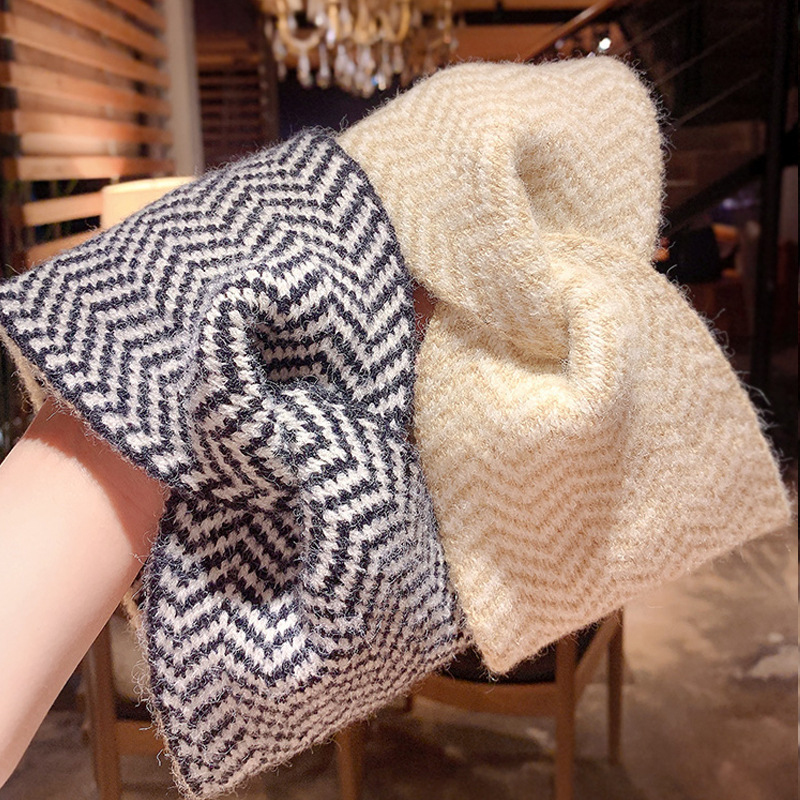 Wholesale European and American Cross-border Explosions Knitted Striped Letter Crossed Wool Hair Band Women's Autumn and Winter Hair Band Turban Knitt