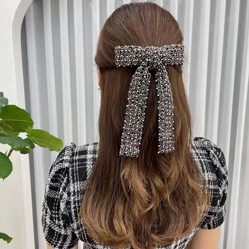 Wholesale Spring and Summer High-End New Hairpin European and American Style Handmade Pearl Headwear Fashion Top Clip Beaded Women's Ponytail Clip