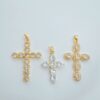 Wholesale Copper necklace with cross pendant, gold-plated copper with micro-set zircon, clavicle chain pendant