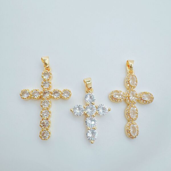 Wholesale Copper necklace with cross pendant, gold-plated copper with micro-set zircon, clavicle chain pendant