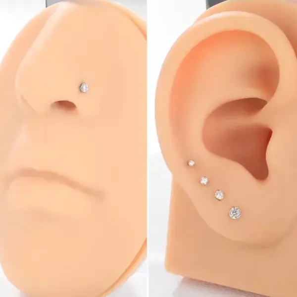 Wholesale 1 Piece Nose Rings & Studs Simple Style Classic Round Square Pure Titanium Alloy Zircon Vacuum Plating 14K Gold Plated White