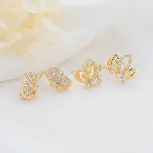 Wholesale Three-dimensional Butterfly Stud Earrings For Women With Copper And Zircon Inlay, Featuring 925 Sterling Silver Posts