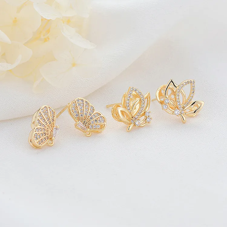Wholesale Three-dimensional Butterfly Stud Earrings For Women With Copper And Zircon Inlay, Featuring 925 Sterling Silver Posts