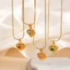 Wholesale Heart Shape Electroplated Necklace For Women In 201 Stainless Steel With Golden Plated Finish And Zircon Inlay On Snake Chain