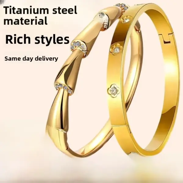 Wholesale Heart Shape Waterproof Non Tarnish Gold Bangle For Women In Simple Style With Rhinestones Inlay And 304 Stainless Steel