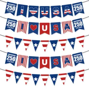 Wholesale American Independence Day Celebration Decoration Banner 250th Anniversary Triangle Flag Paper Material For Party Use