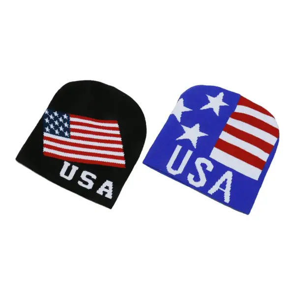 Wholesale Warm Knitted Hat Autumn Winter New Style USA American Flag Embroidery No-Cuff Men's Cap Personality Hip Hop Street Style Hat