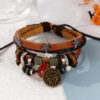Wholesale Twelve Constellation Bracelet Red Agate Bracelet Punk Vintage Women and Men's Rivet Jewelry Korean Unique Multi-layer