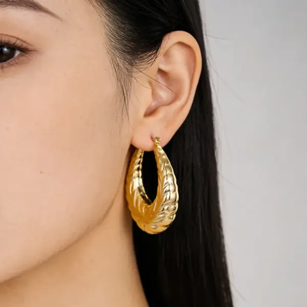 Wholesale Three-dimensional Geometric Earrings For Women In Copper With KC Golden Water Plating And 0.03µm Thick Coating