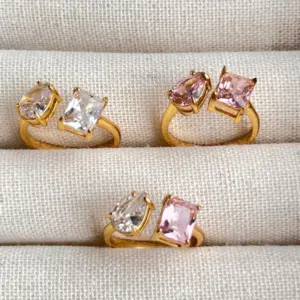 Wholesale 18K Real Gold Plated 304 Stainless Steel PVD Coated Zircon Square Plating Inlay Open Ring
