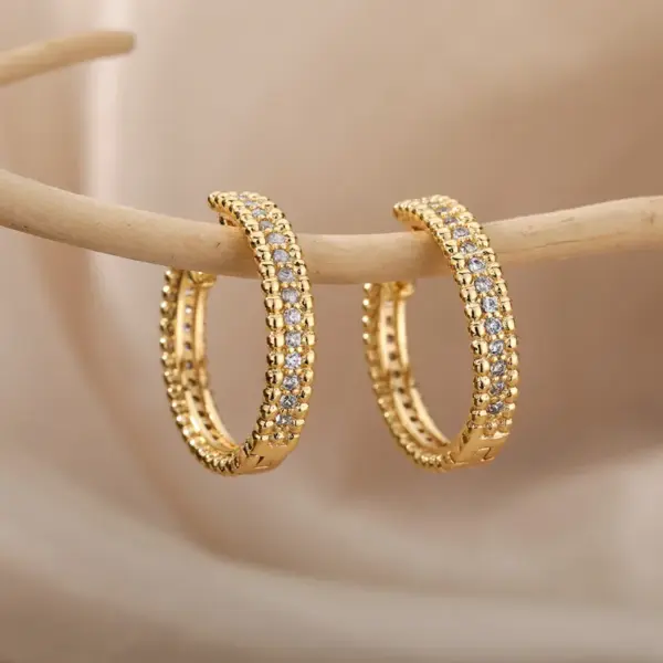 Wholesale Geometric Earrings For Women With Zircon Inlay, 18K Gold Plated On 304 Stainless Steel, 0.03µm Thickness