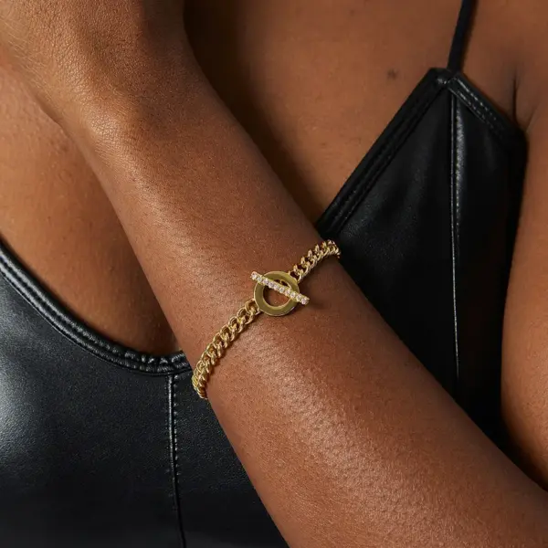 Wholesale Handmade Geometric Bracelets For Women In Copper With 18K Real Gold Electroplated And Rhinestone Inlay