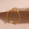 Wholesale PVD Coated Real Gold Plated 18K Gold Flower 304 Stainless Steel Simple Style Waterproof Non Tarnish Open Rings