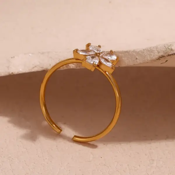 Wholesale PVD Coated Real Gold Plated 18K Gold Flower 304 Stainless Steel Simple Style Waterproof Non Tarnish Open Rings