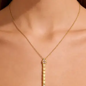 Wholesale Bamboo Waterproof Non Tarnish Necklace For Women In 304 Stainless Steel With 18K Real Gold Electroplated And Zircon Inlay, Box Chain