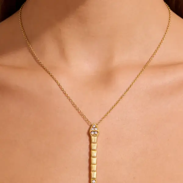 Wholesale Bamboo Waterproof Non Tarnish Necklace For Women In 304 Stainless Steel With 18K Real Gold Electroplated And Zircon Inlay, Box Chain