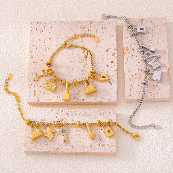 oly-05532e2c41614e5db31d9f2d813f84cd Wholesale multi-element tag diamond pendant bracelet adjustable trend retro titanium steel plated 18K gold bracelet
