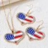 Wholesale Fashionable American Flag Heart Pendant Jewelry Set For Women Elegant Zinc Alloy Rhinestone Earrings Necklace And Bracelet