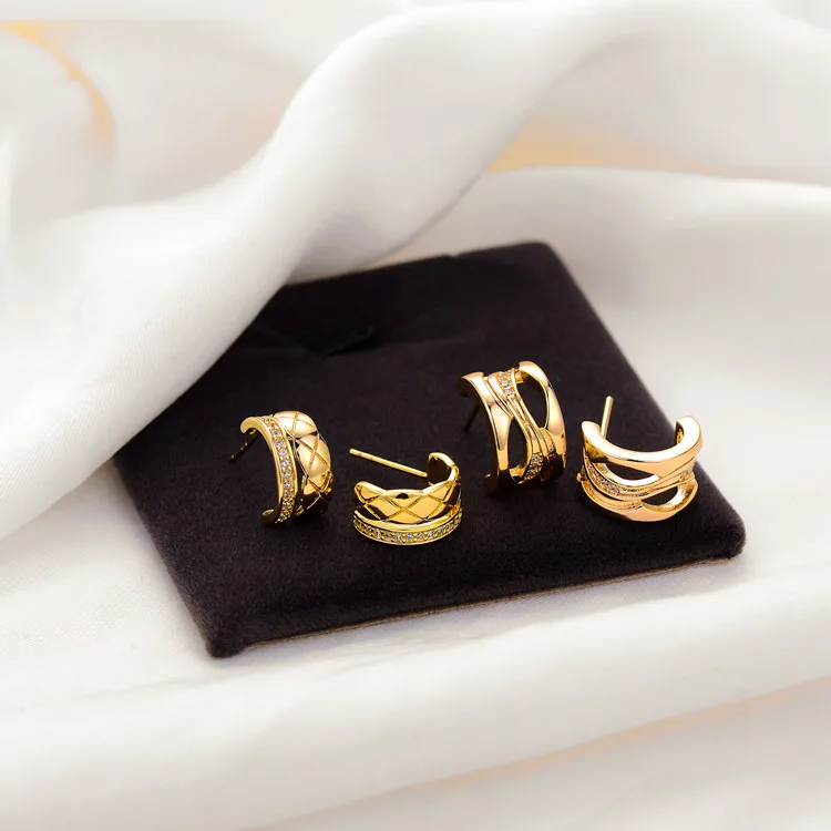 Wholesale Geometric Stud Earrings For Women With 925 Sterling Silver Posts, Copper Base Electroplated With 14K Real Gold And Zircon Inlay