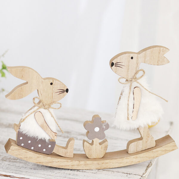 oly-0569a20f36e96648690556fb3760bb70 Wholesale Easter home decoration seesaw rabbit wooden desktop ornaments