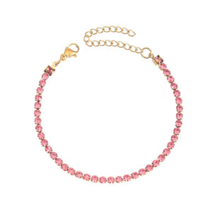 Pink 3mm Diamond Gold Bracelet