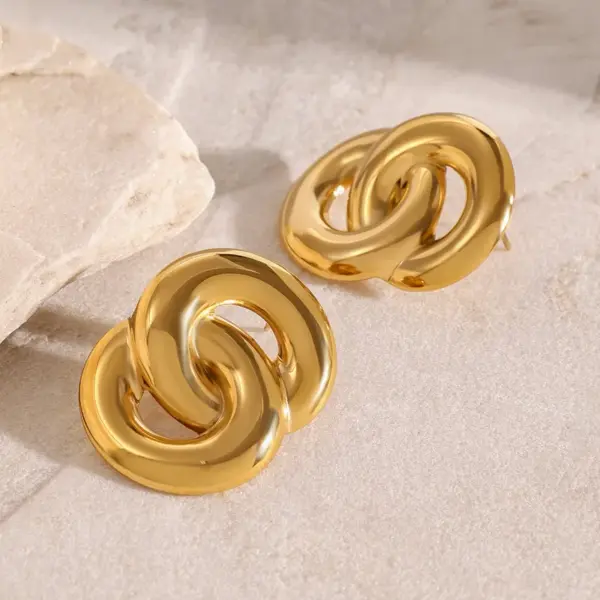 Wholesale 304 Stainless Steel Geometric PVD Coated 18K Real Gold Plated Retro Simple Style Classic Style Drop Earrings