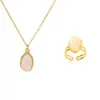 oly-0573655c3d046add39414d69abf81bb5 Wholesale 2pcs/set White Nude Natural Stone Jewelry Set 18K Gold Plated Stainless Steel Necklace Ring Minimalist Water Drop Shape Two-Piece Jewelry Accessories Daily Wear Choice