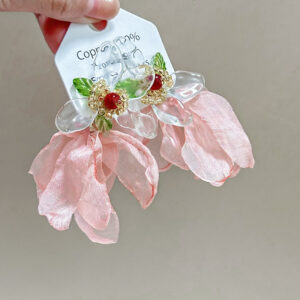 Fabric pink flower earrings